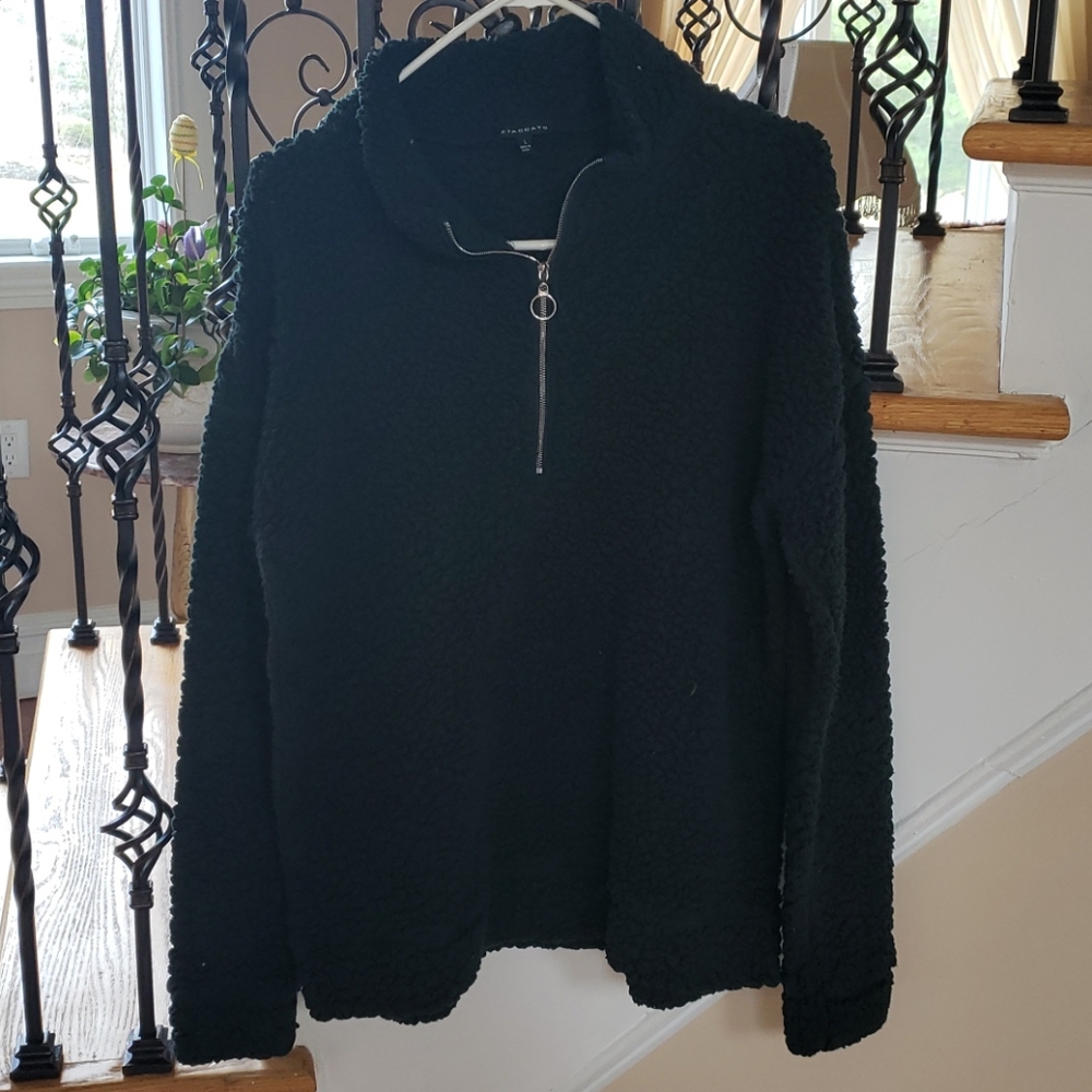 Oversized forest green plush quarter zip sherpa